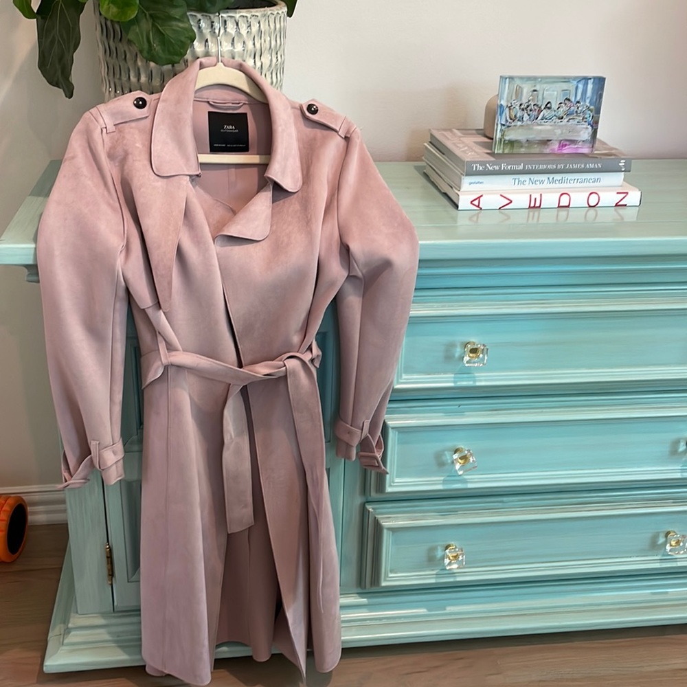 Zara pale pink suede trench coat size XS